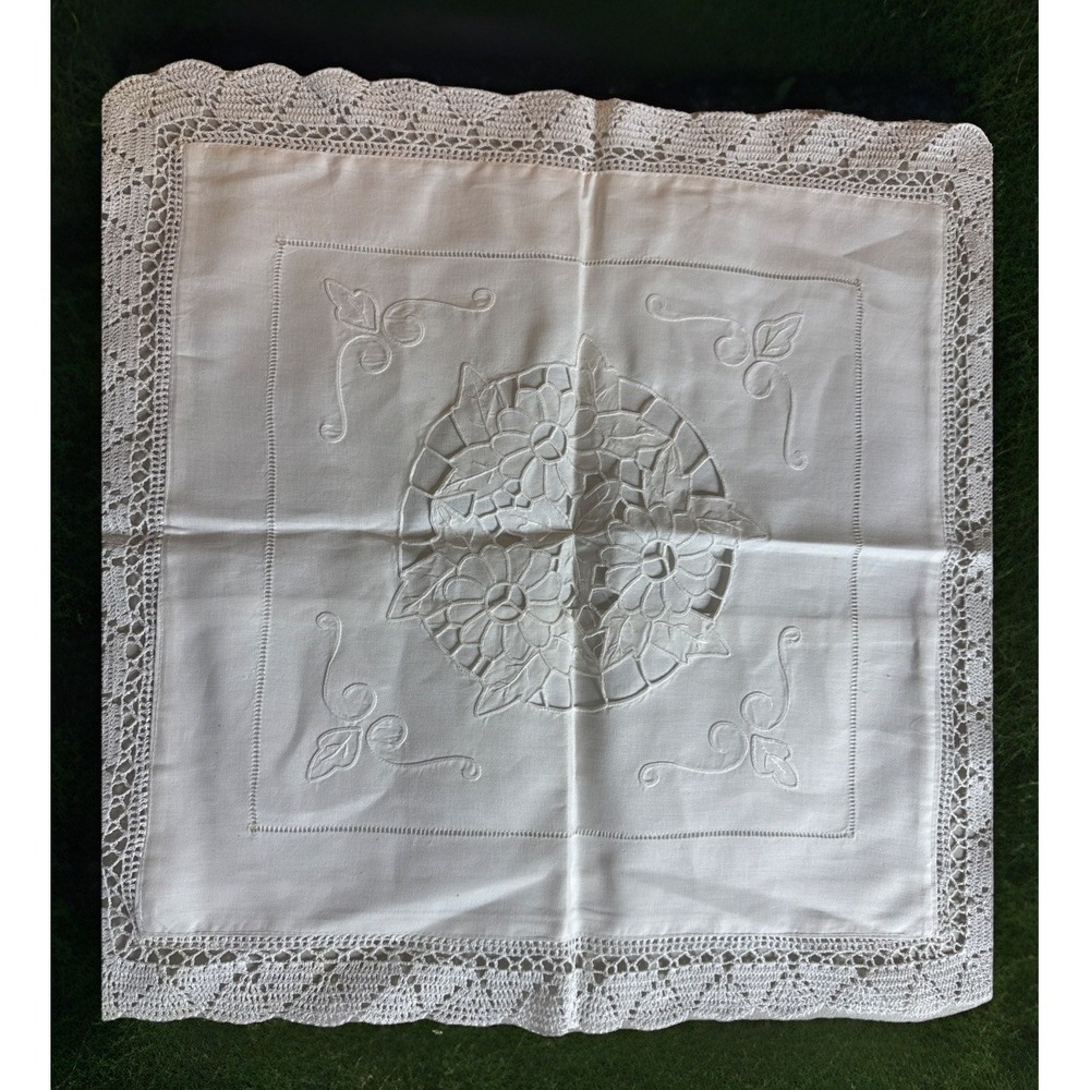 White Cotton 16" Square Pillow Sham Cover with lace Edge details